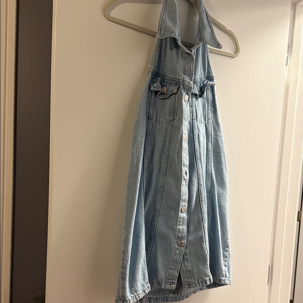 Zara Light Blue Denim Backless Dress